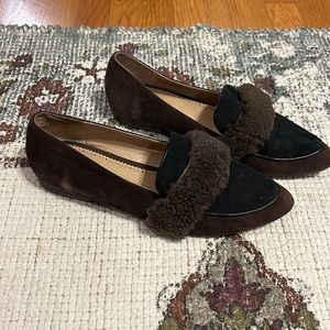 Anthropologie Ellison Shearling-Belted Loafers Shoe by Farylrobin Suede